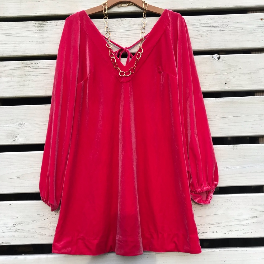 NWT Free People Hot Pink Velvet Mini Dress 60’s Style Trapeze Dress ✨ Size XS
